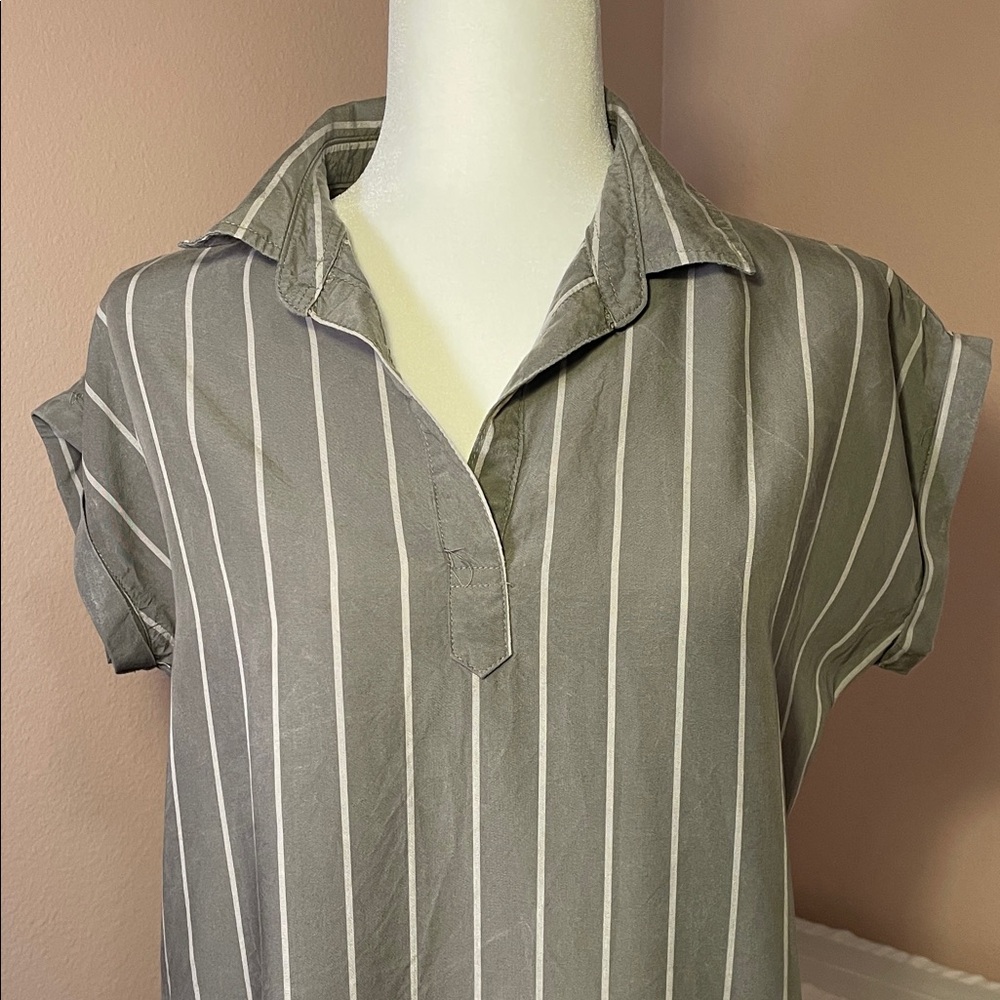 100% Tencel Blue Rain Gray Striped Mini Dress - Picture 5 of 11